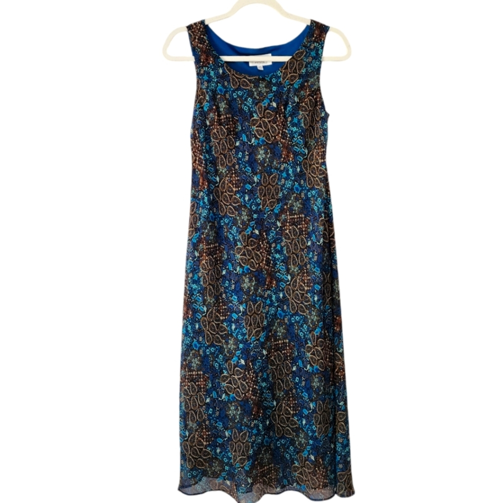 Vintage Y2K Studio I Whimsygoth Fairy Peacock Blue Midi Dress Size 10 Petite